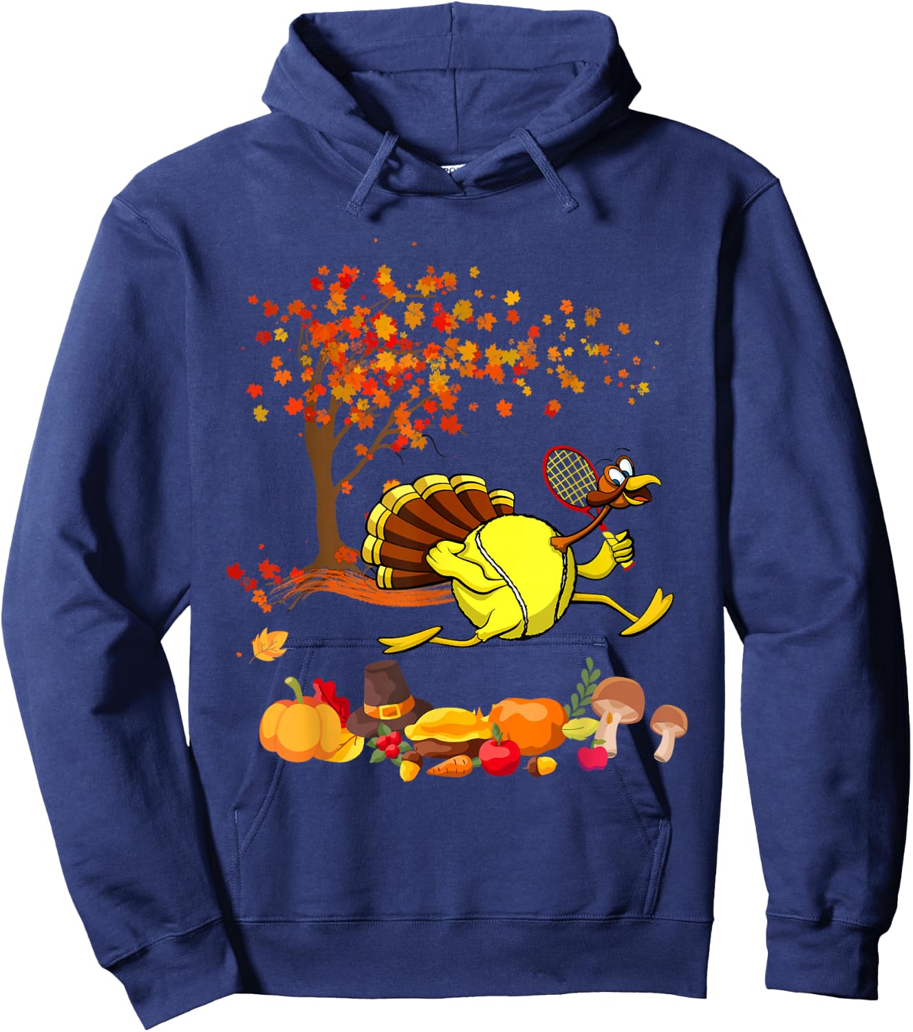 Tennis Turkey Thanksgiving Fall Tree Tennis Player Lover Hoodie - Hoodie | Navy