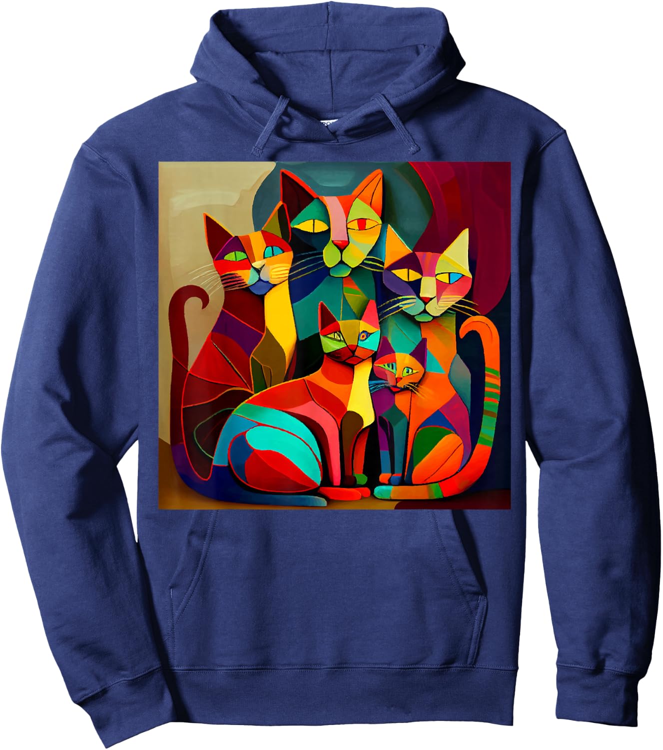 Abstract Colorful Woman Picatsso Cat Designs Hoodie - Hoodie | Navy