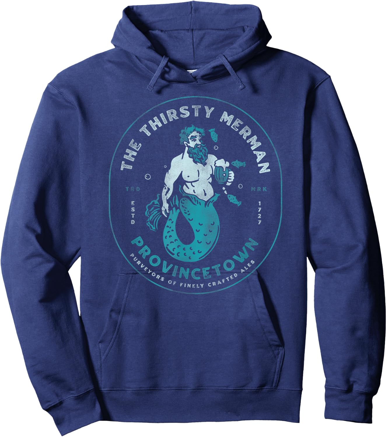 Funny Bearded Mermaid Drinking Beer Ptown Cape Cod Bar Party Hoodie - Hoodie | Navy