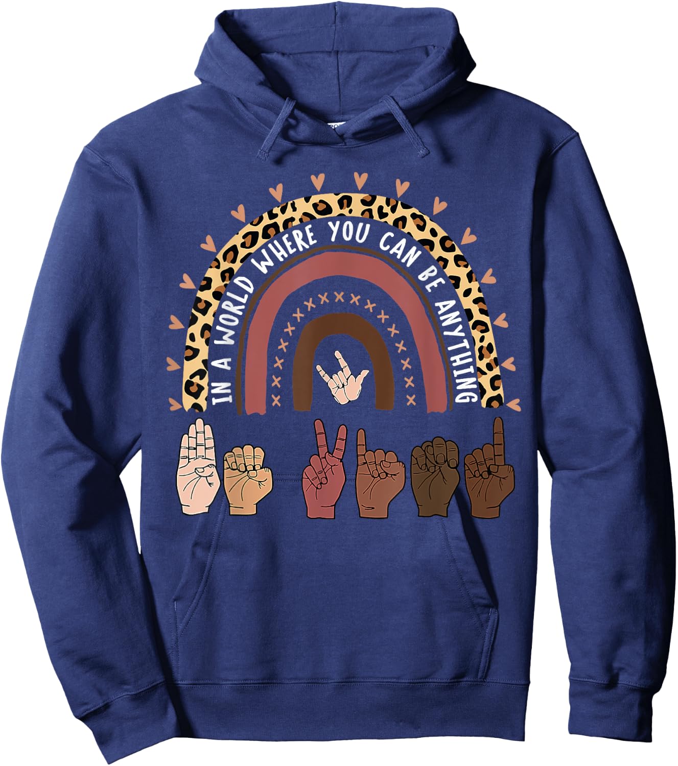 Be Kind Hand-Talking Teacher Artist ASL Hoodie - Hoodie | Navy