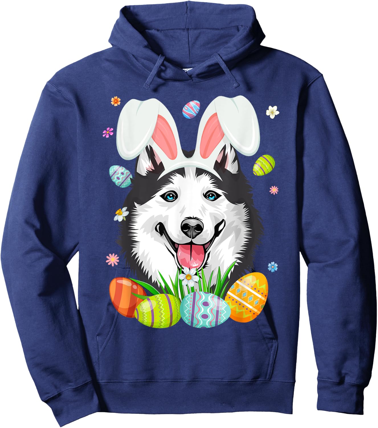 Cute Bunny Siberian Husky Dog Head & Easter Egg Easter Day Women Girls Kids Hoodie - Hoodie | Navy