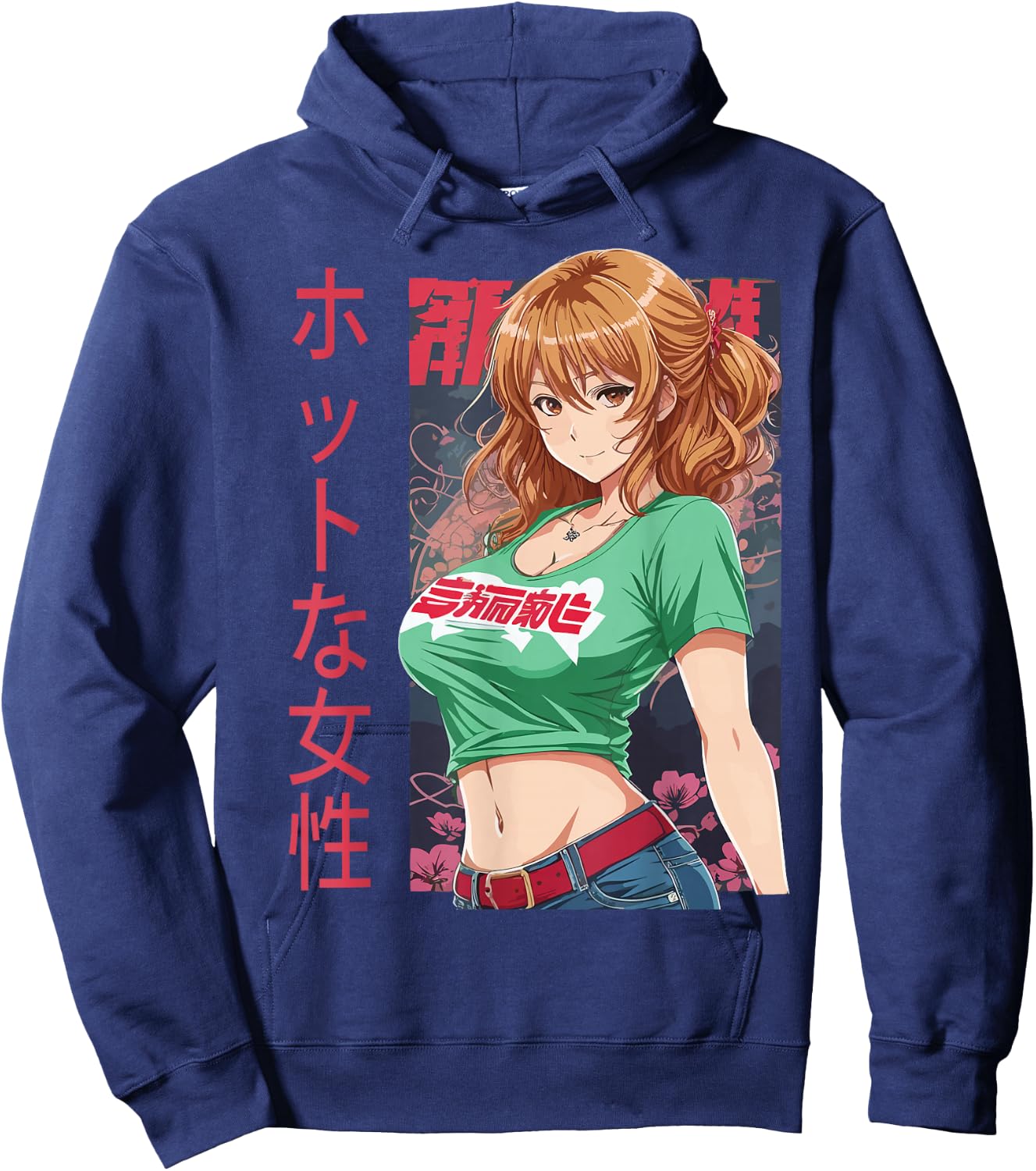 Anime Girl Kawaii Waifu Aesthetic Japanese Hoodie - Hoodie | Navy