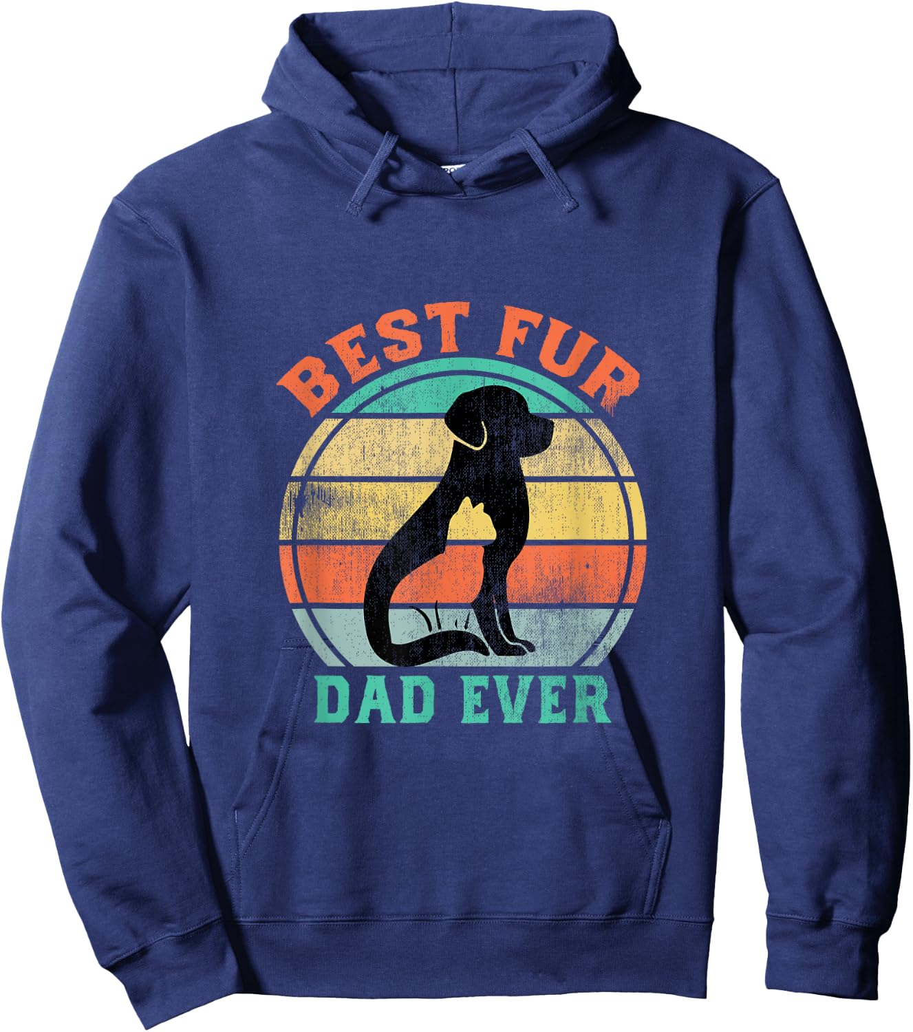 Best Fur Dad Ever Funny Retro Vintage Cat and Dog Owner Hoodie - Hoodie | Navy