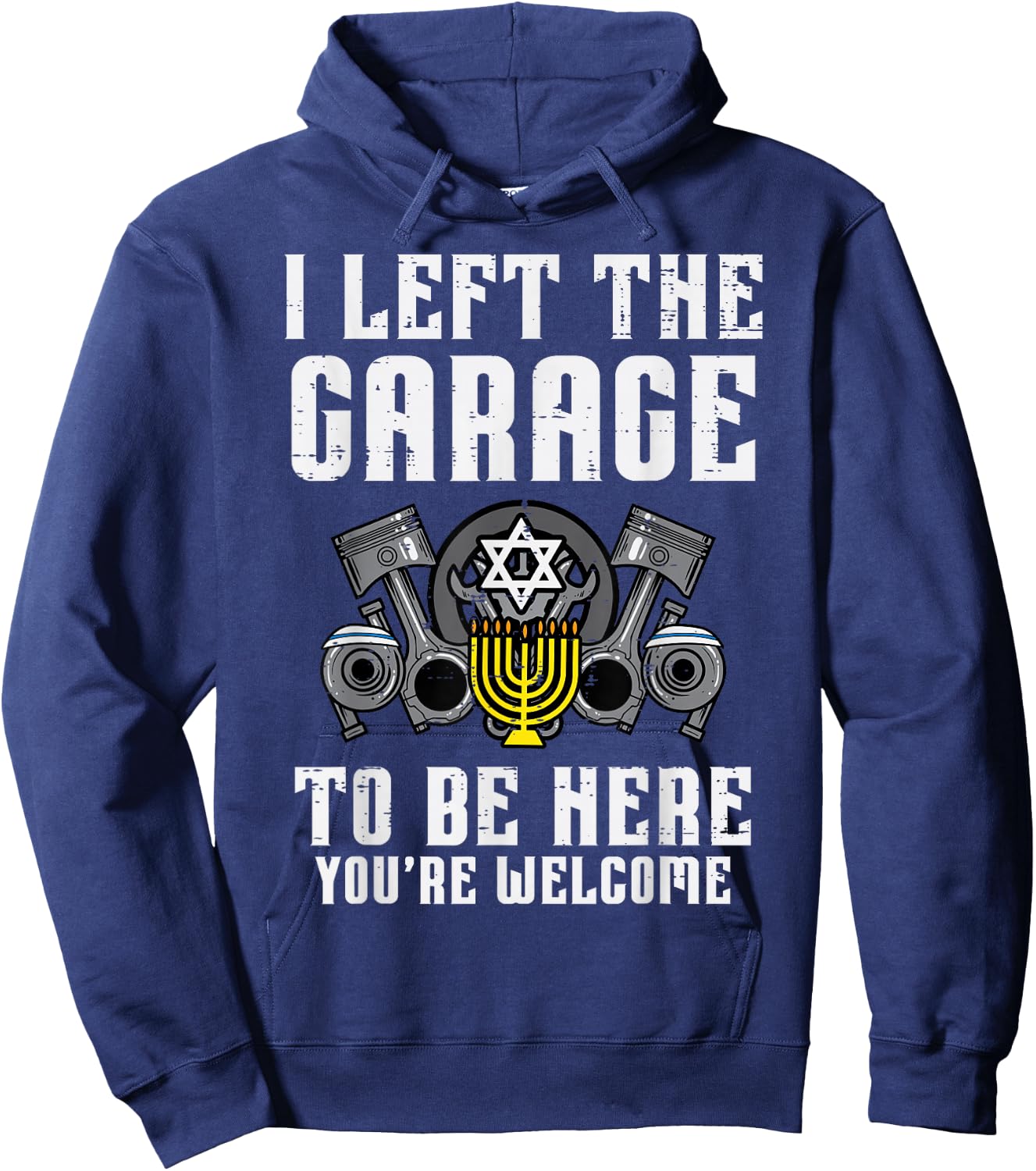 Hanukkah Left Garage Be Here Chanukah Mechanic Men Boys Kids Hoodie - Hoodie | Navy