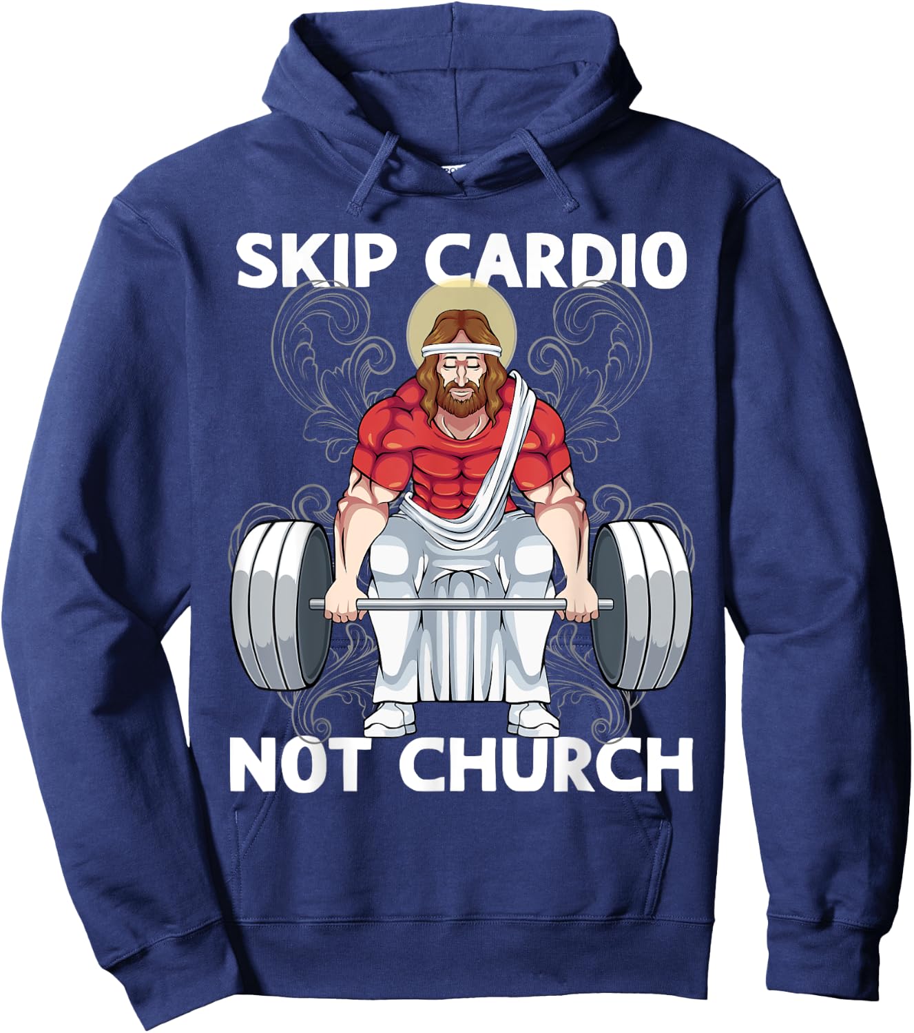 Gym Skip Cardio Not Church Weightlifting Funny Jesus Hoodie - Hoodie | Navy