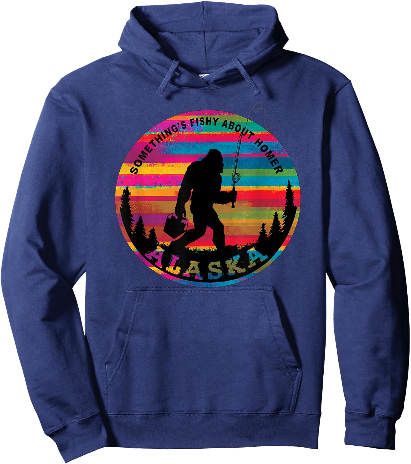 Homer Alaska Sasquatch Fishing Kenai Peninsula Borough Hoodie - Hoodie | Navy