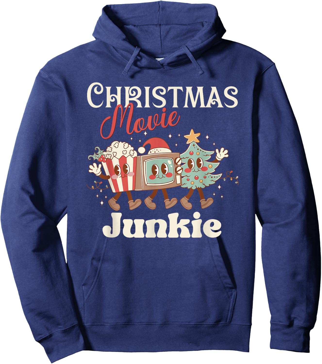 Christmas Movie Junkie Cute Retro Vintage Holiday Hoodie - Hoodie | Navy