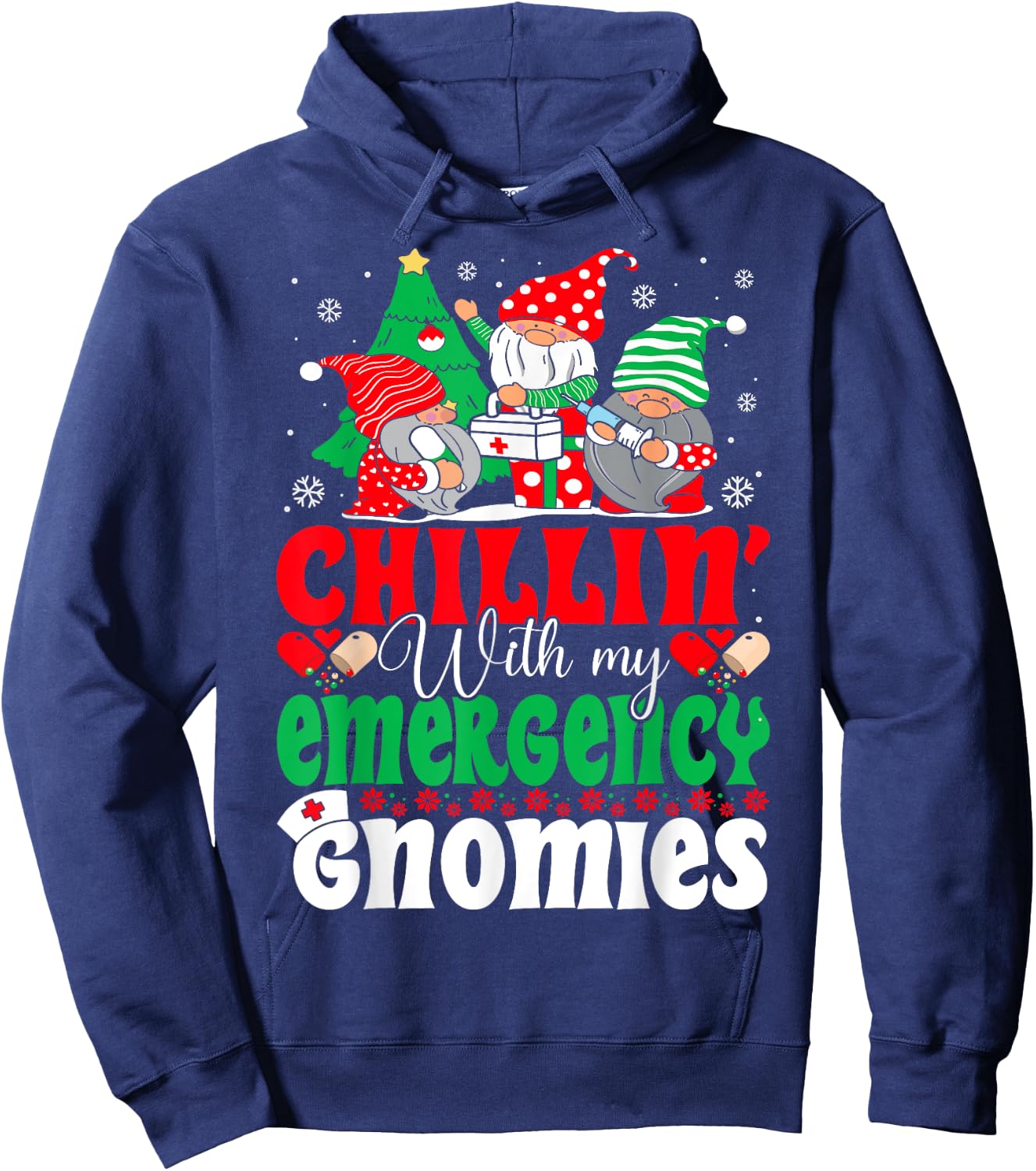 Emergency Nurse Gnomes Funny ER Nurse Christmas Hoodie - Hoodie | Navy