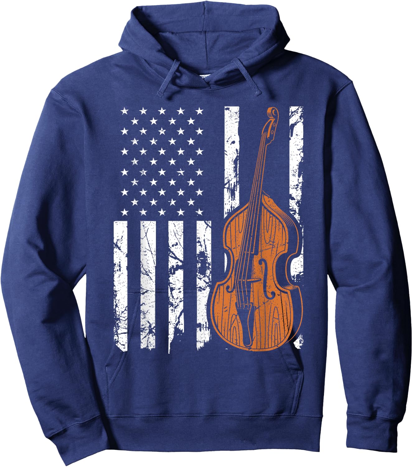 Upright Bass American Flag, Patriotic Double Bass Fiddle Women Men Hoodie - Hoodie | Navy