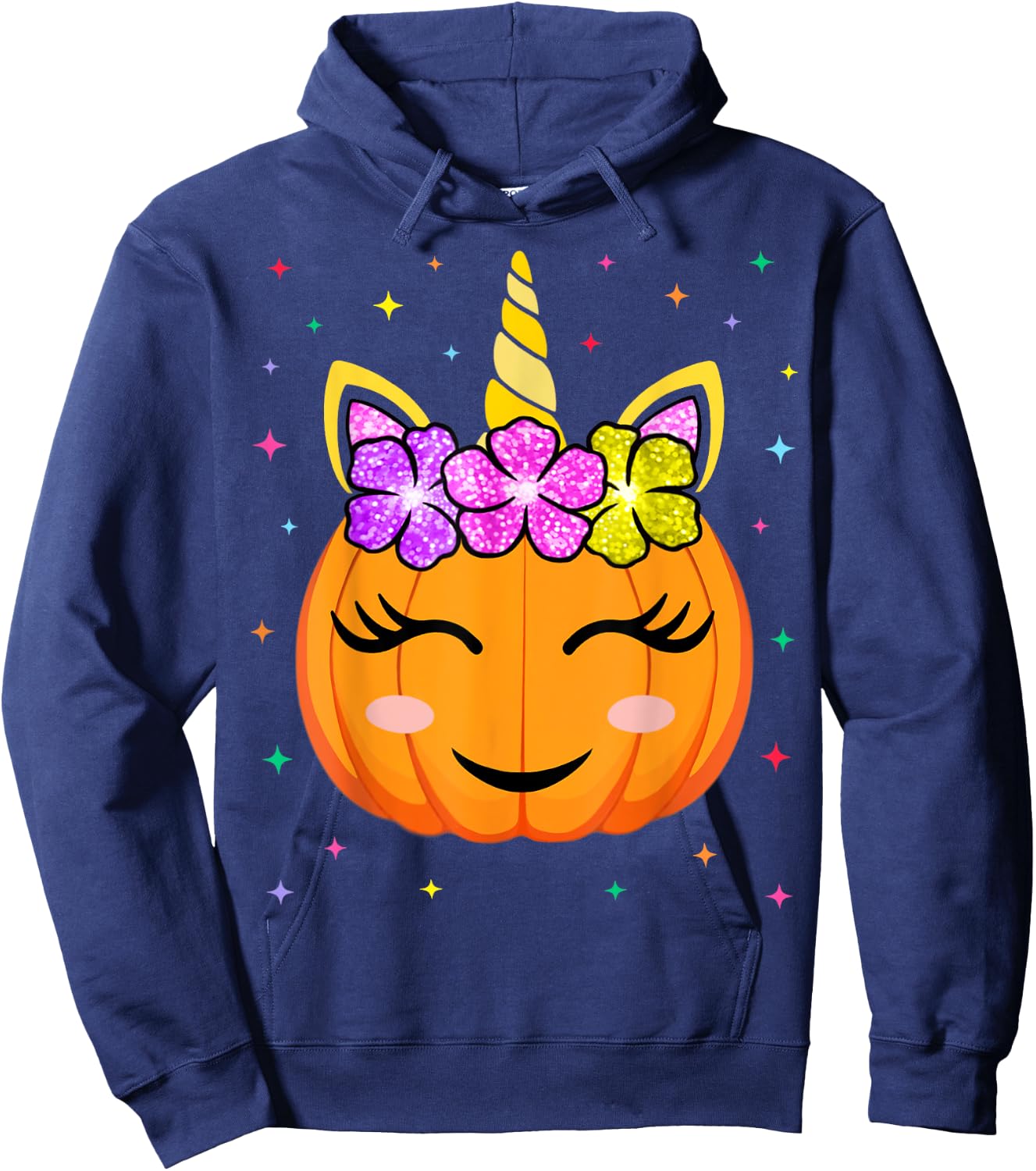 Cute Unicorn Pumpkin Girls Kids Funny Halloween Costume Hoodie - Hoodie | Navy