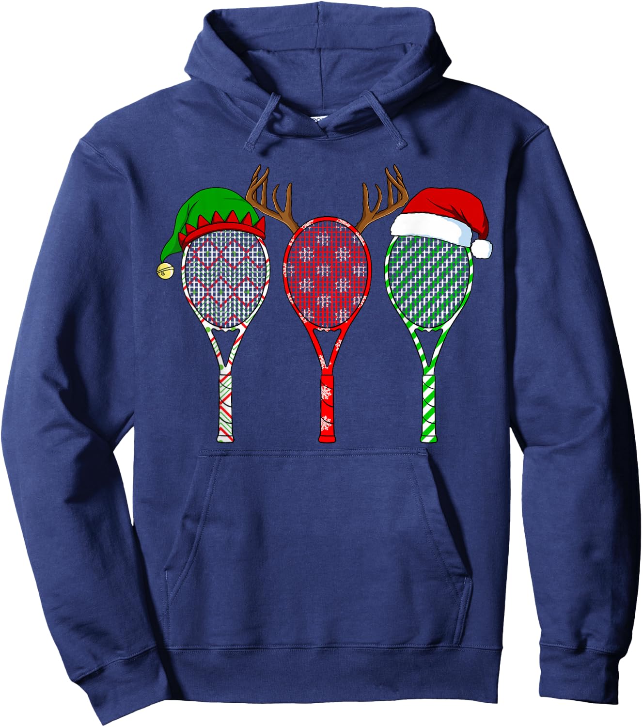 Tennis Racket Christmas Hat Reindeer Anlter Game Sport Hoodie - Hoodie | Navy