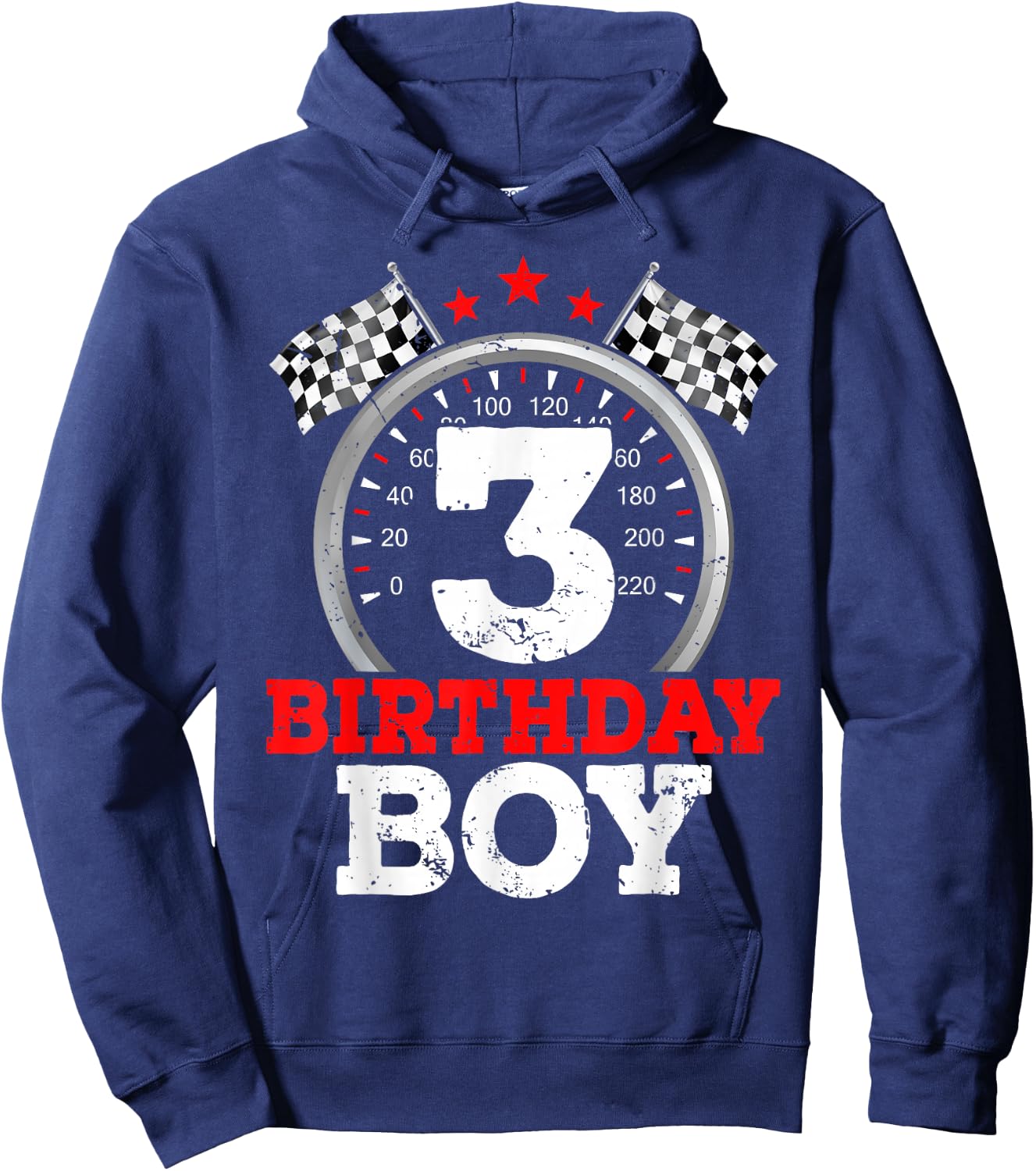 Number 3 Racing Car Funny 3rd Birthday Boy Checkered Flag Hoodie - Hoodie | Navy
