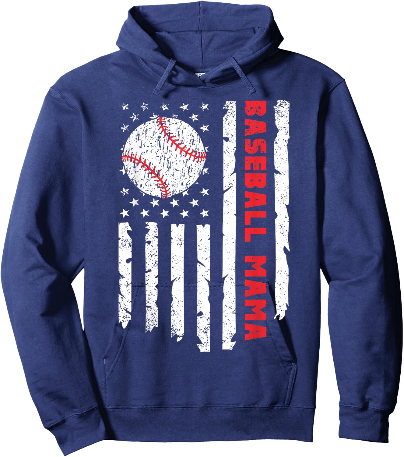 Baseball Mama USA American Flag Patriotic Mom Mother's Day Hoodie - Hoodie | Navy