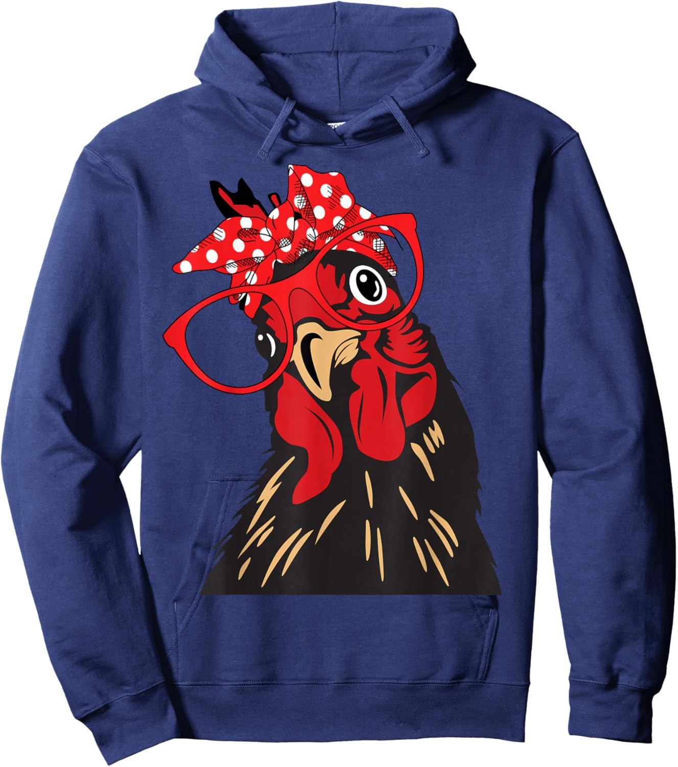 cute Women Girl Chicken With Bandana Headband and Glasses Hoodie - Hoodie | Navy