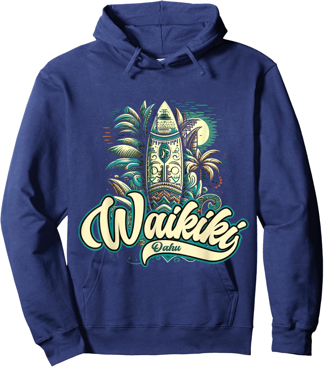 Waikiki Beach Polynesian Hawaii Surf Design Hoodie - Hoodie | Navy