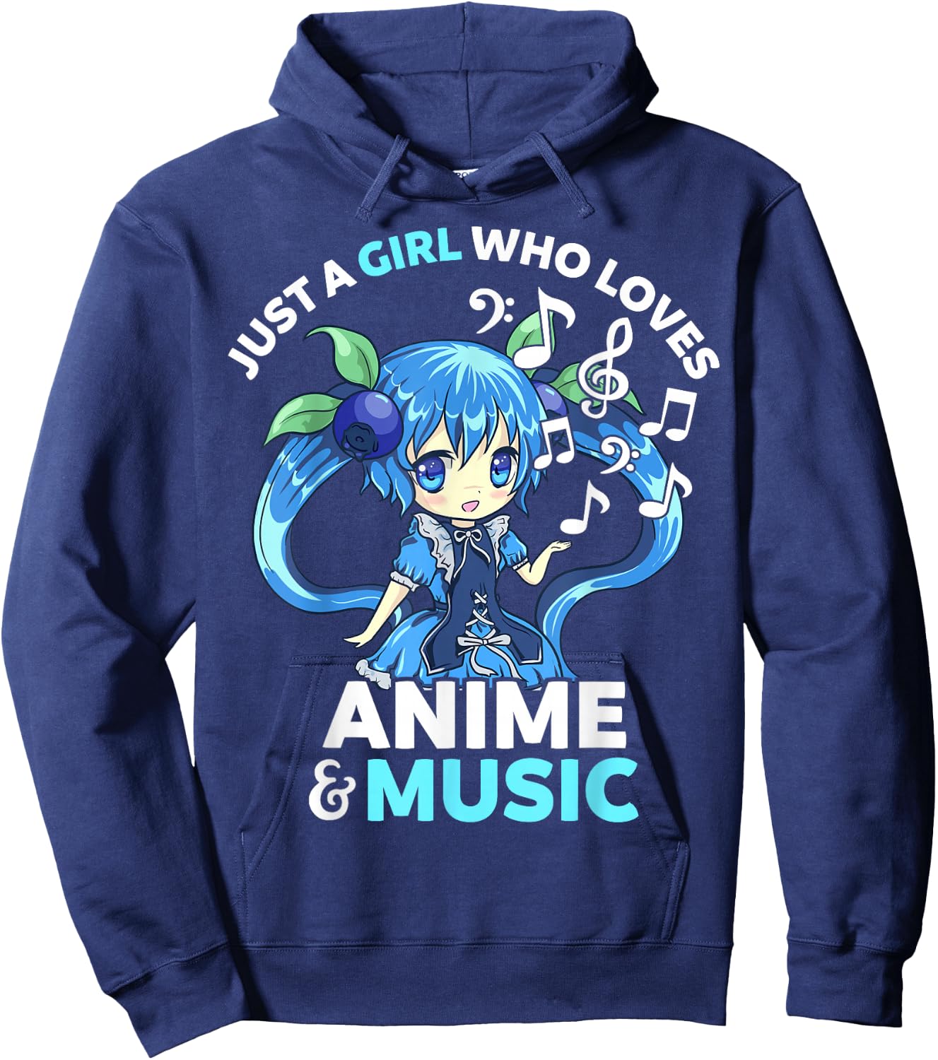 Cute Kawaii Chibi Just A Girl Who Loves Anime and Music Teen Hoodie - Hoodie | Navy