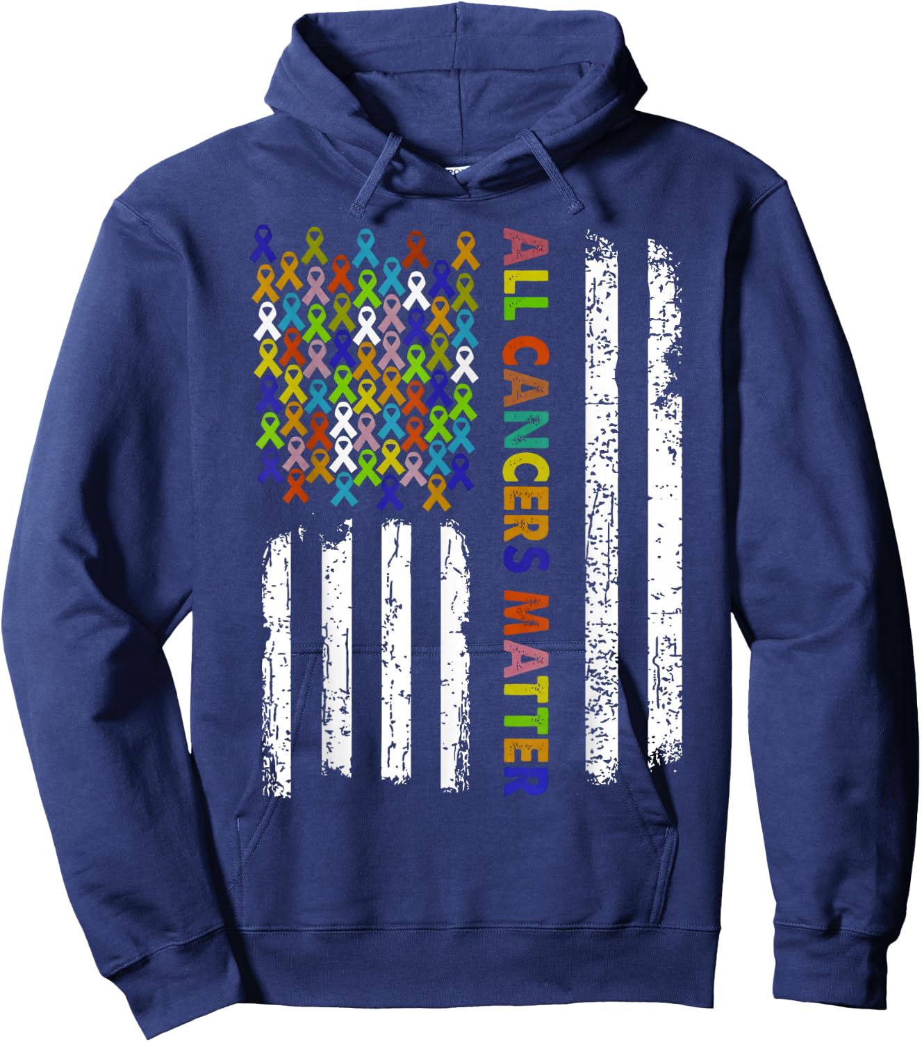All Cancers Matter Cancer Awareness Ribbon USA Flag Hoodie - Hoodie | Navy