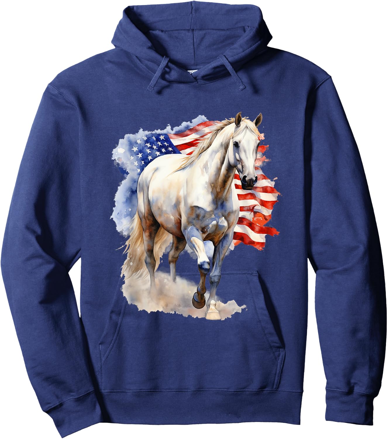 Horse American Flag 4th of July Vintage USA Patriotic Pride Hoodie - Hoodie | Navy