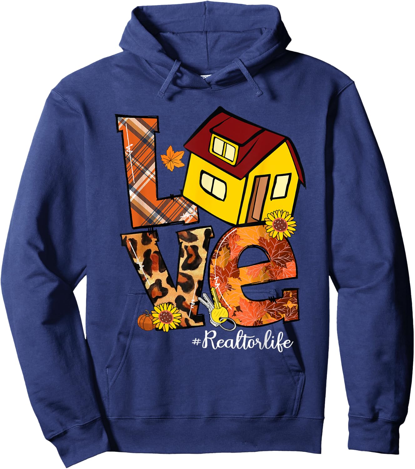 LOVE Pumpkin Leopard Realtor Life Fall Thanksgiving Hoodie - Hoodie | Navy