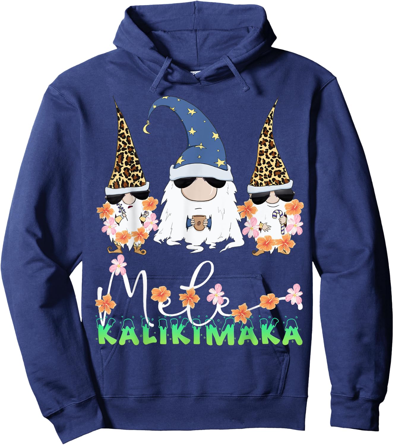 Mele Kalikimaka Funny Hawaiian Christmas Gnomes Coffee Lover Hoodie - Hoodie | Navy