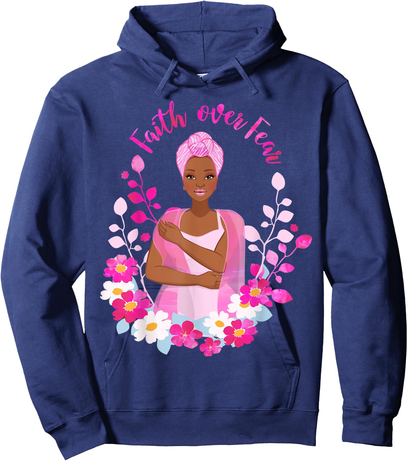 Faith Over Fear Breast Cancer Awareness African American Hoodie - Hoodie | Navy