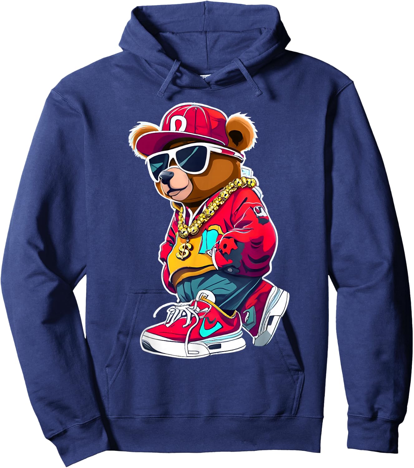 Cute Hip Hop Teddy Bear 90 Hip hop Clothing Graffiti Hoodie - Hoodie | Navy