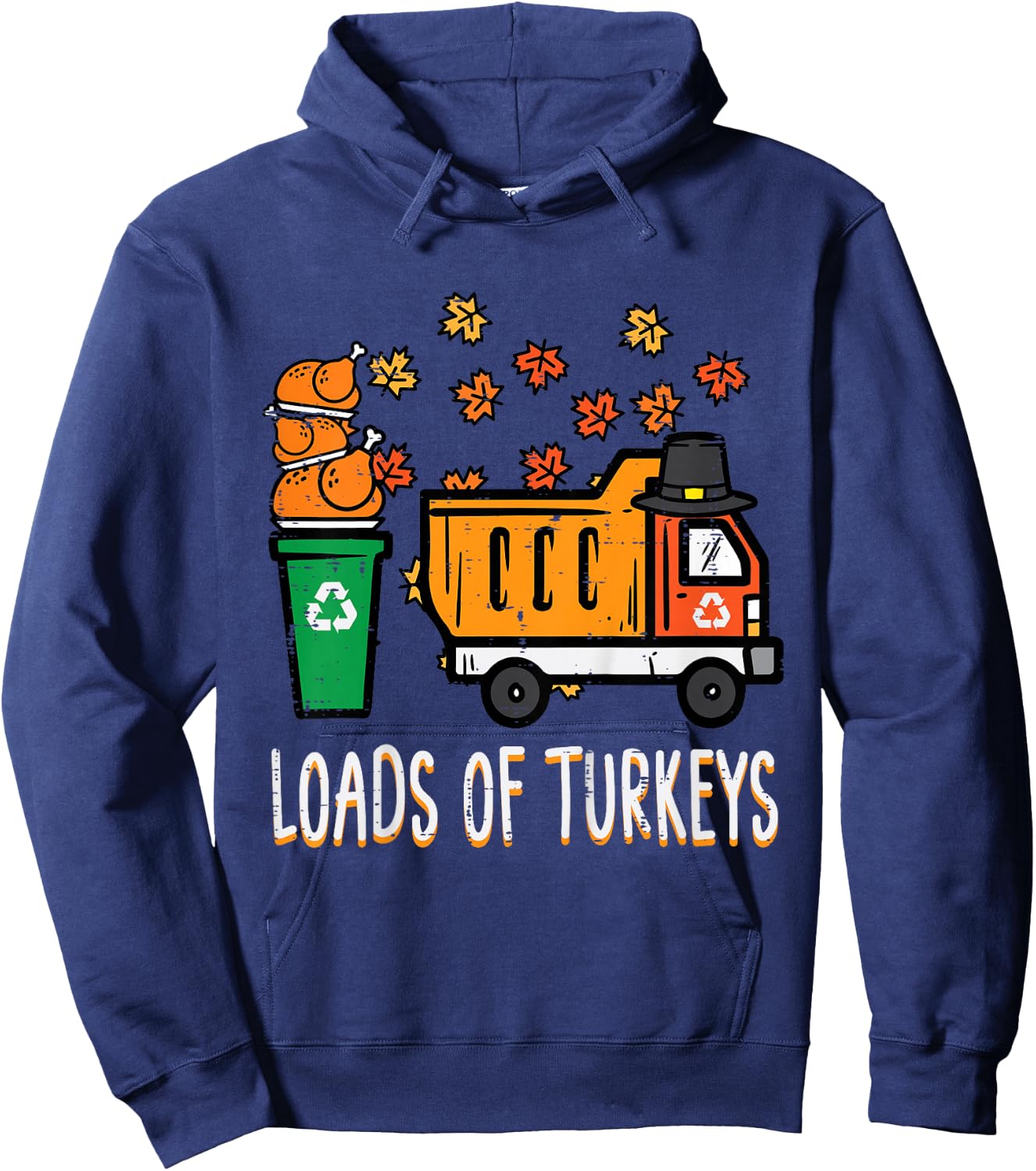 Kids Thanksgiving Dump Truck Loads Of Turkeys Toddler Boys Kids Hoodie - Hoodie | Navy