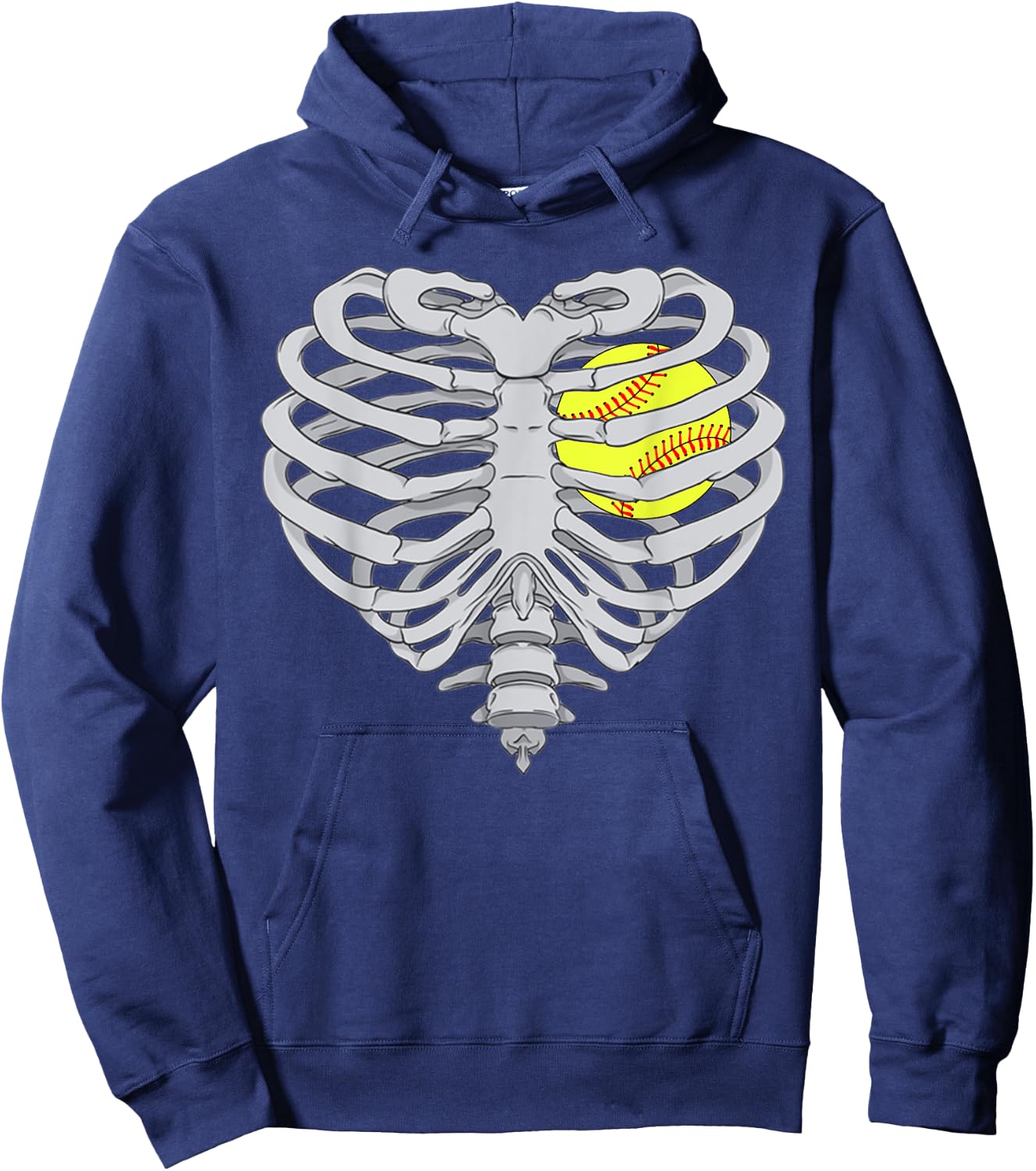Softball Heart Skeleton RibCage Halloween Love Softball Hoodie - Hoodie | Navy