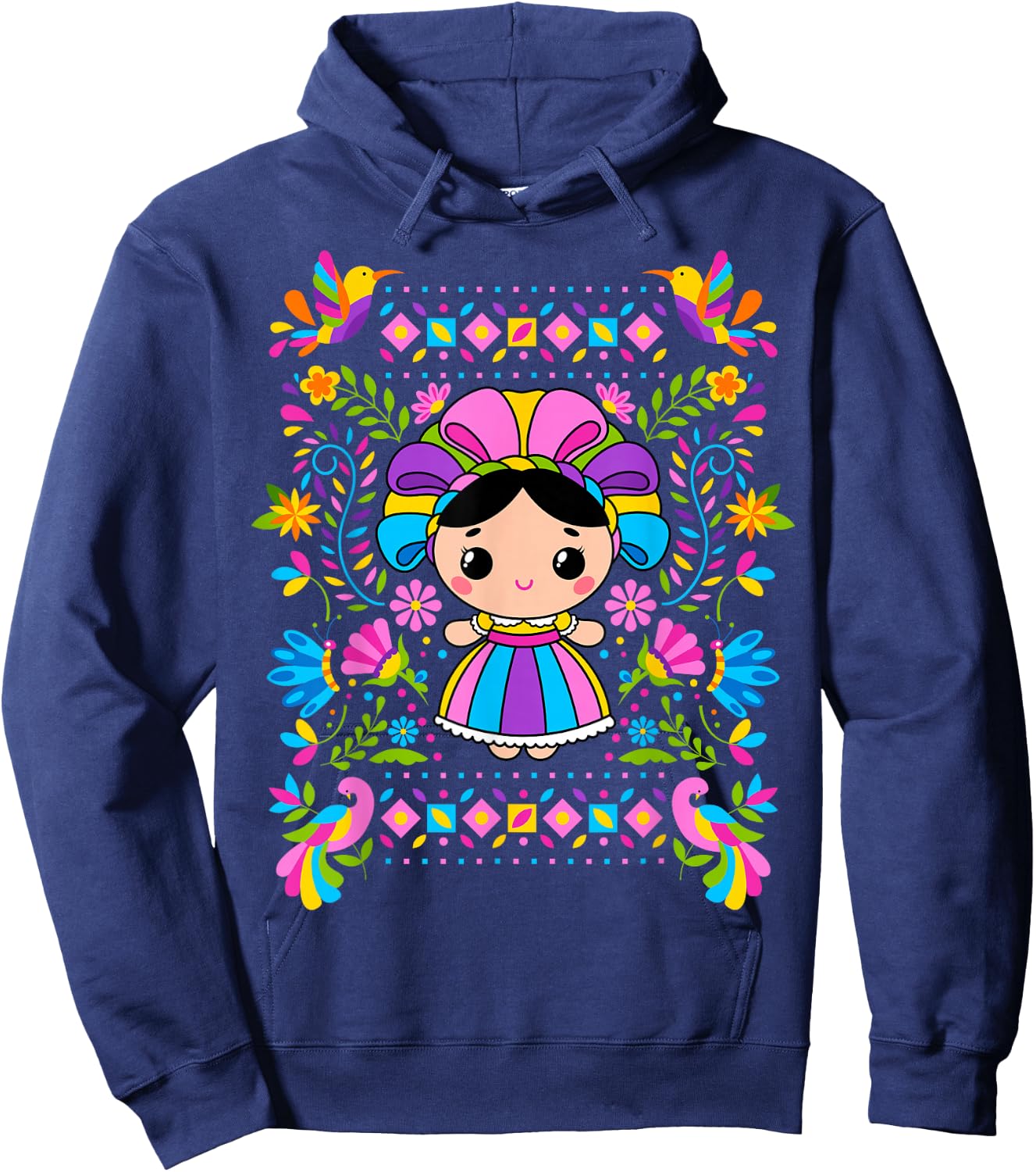 Mexican Handmade Rag Doll Lele, Mexicana Latina Woman Hoodie - Hoodie | Navy