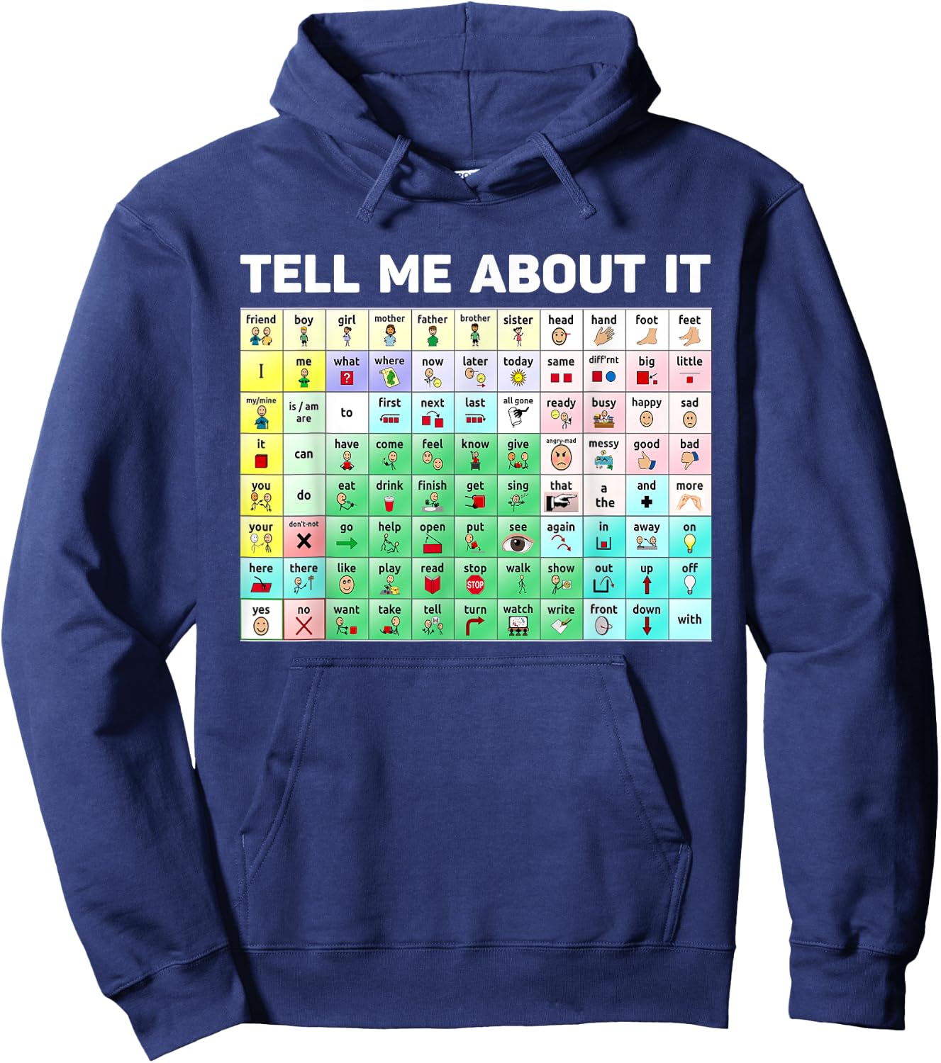 Tell Me About It Speech Language Pathology AAC Sped Teacher Hoodie - Hoodie | Navy