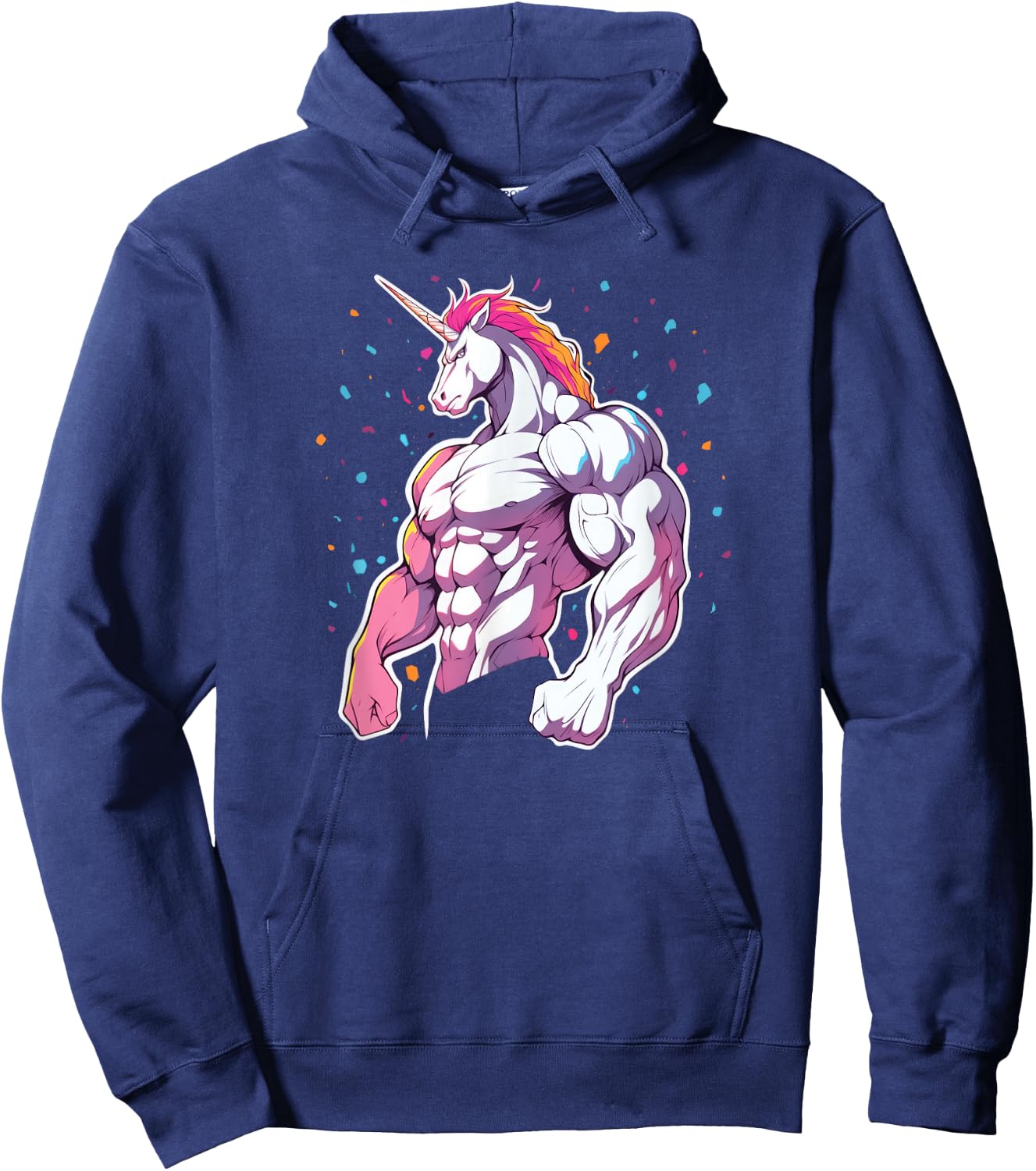Buff Big Muscle Unicorn Illustration - Funny Strong Gym Hoodie - Hoodie | Navy