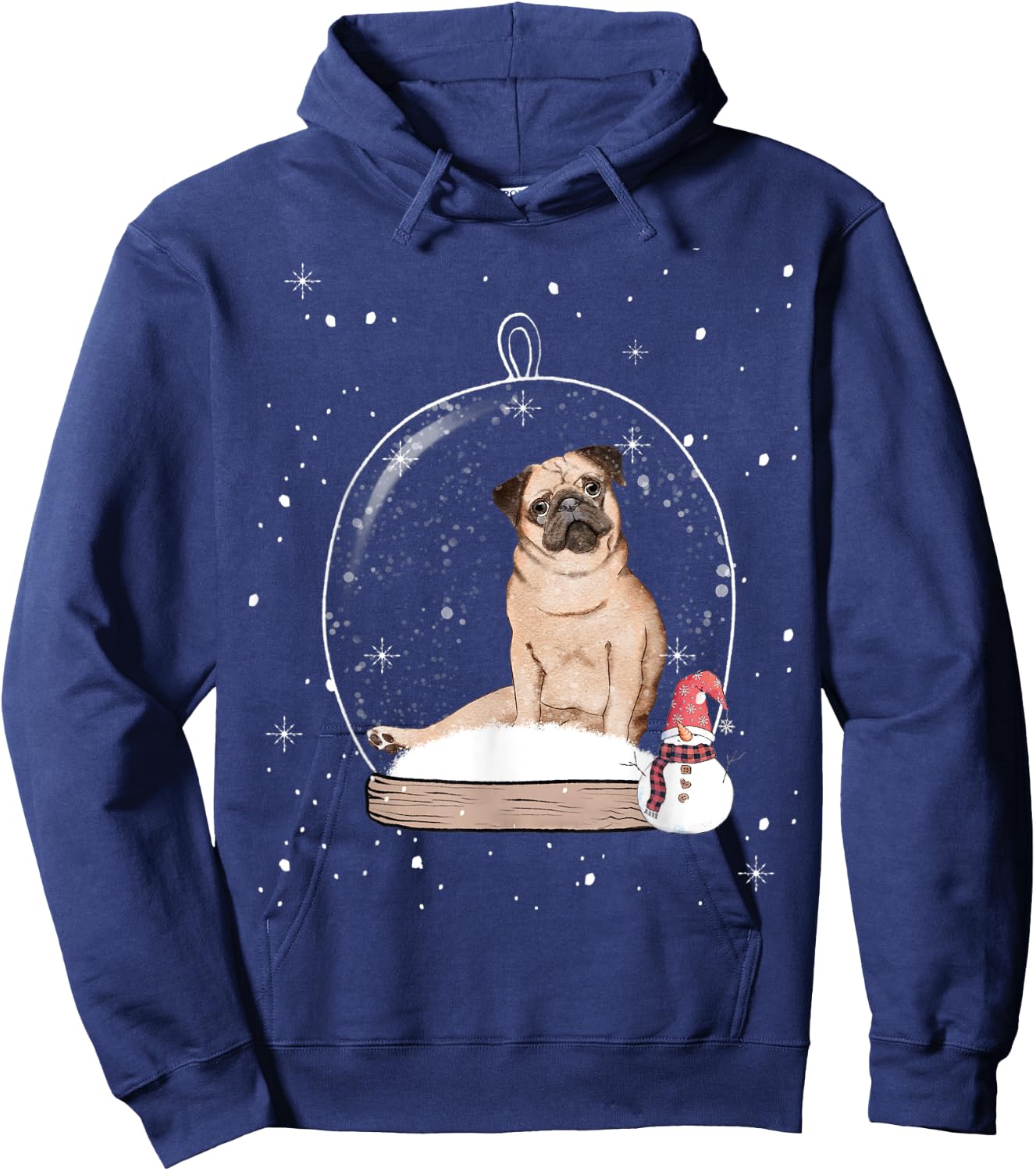 Christmas Pug Dog Snow Globe Pajama Women Kids Hoodie - Hoodie | Navy