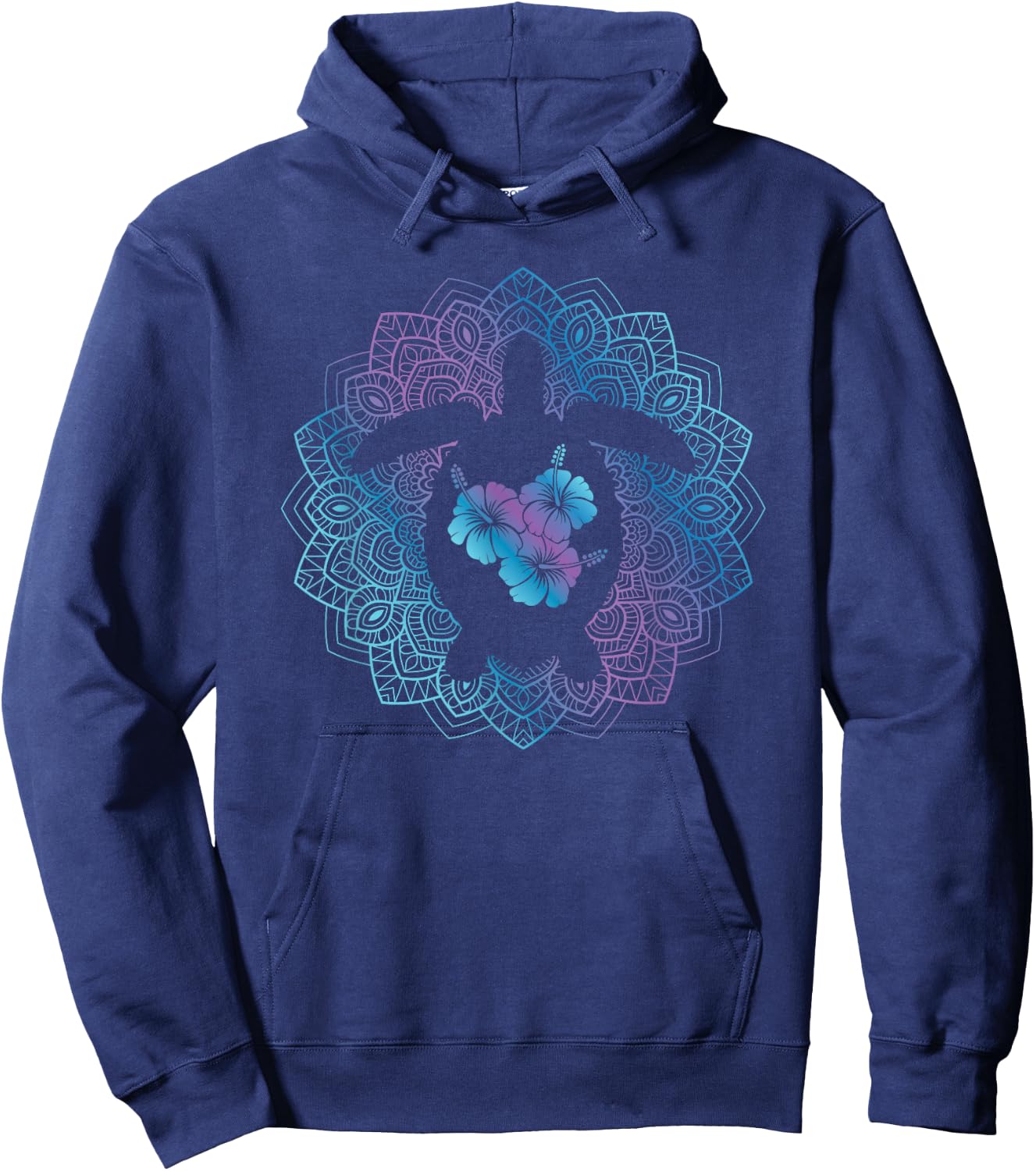 Sea Turtle Mandala Ocean Animal Tropical Hawaiian Hibiscus Hoodie - Hoodie | Navy