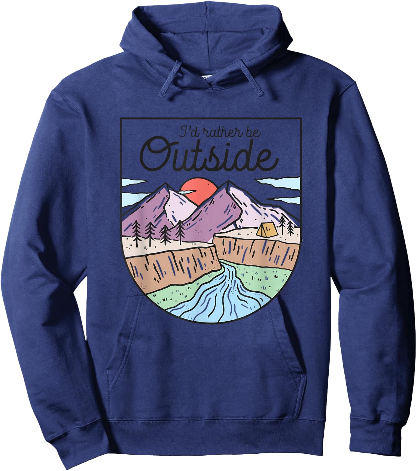 I’d Rather be Outside Camping Shirt Retro Mountain Camper Hoodie - Hoodie | Navy