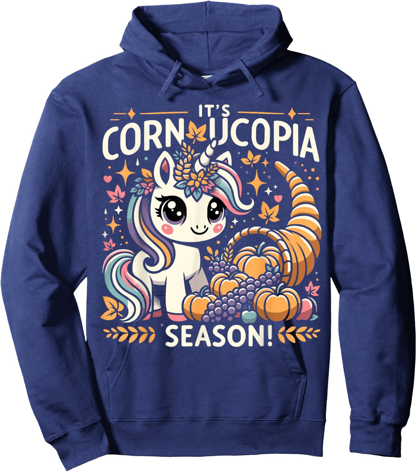 Cute Cornucopia Unicorn Thanksgiving Day Kids Men Women Hoodie - Hoodie | Navy