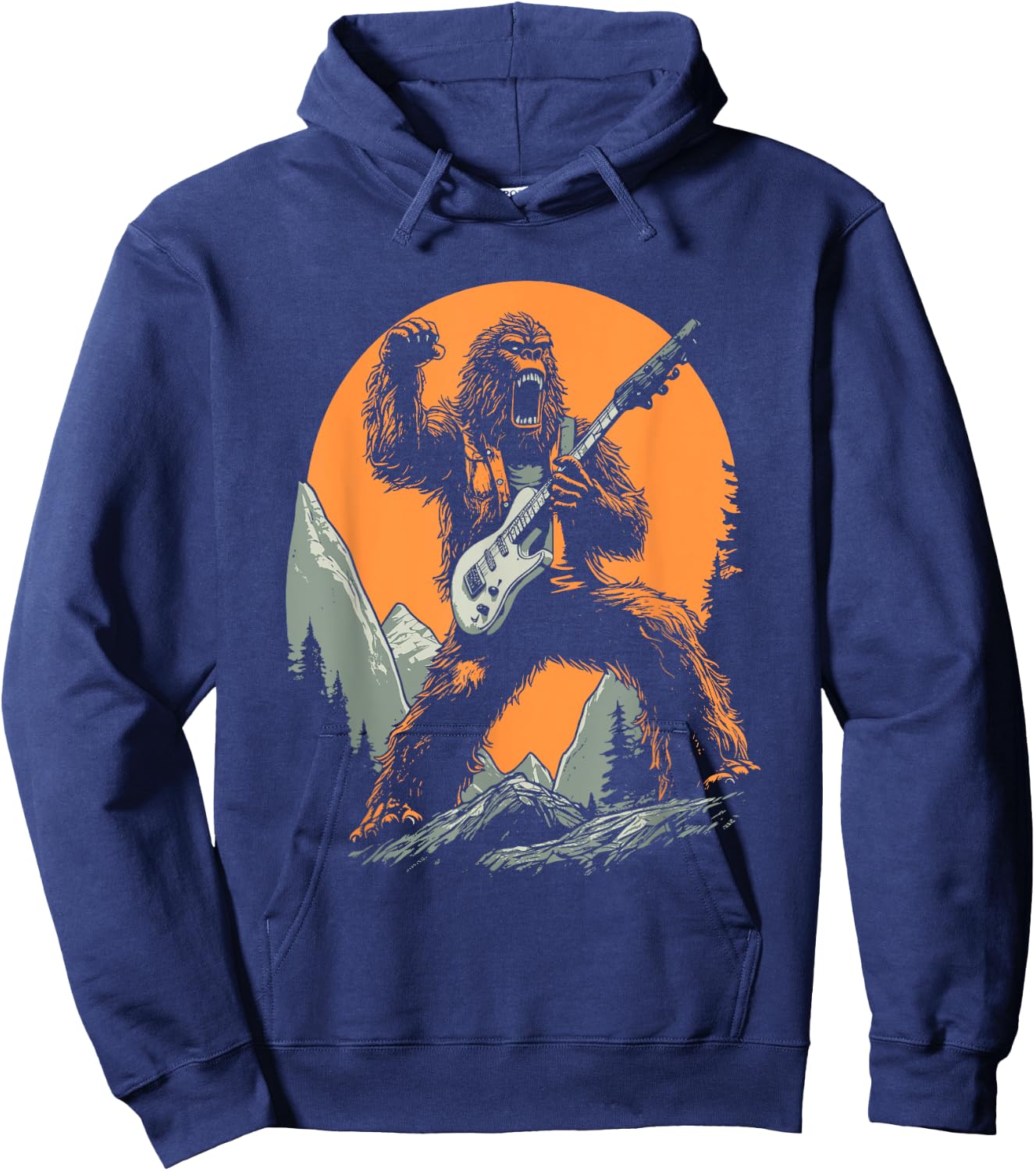Bigfoot Playing Electric Guitar Funny Sasquatch Rocker Hoodie - Hoodie | Navy
