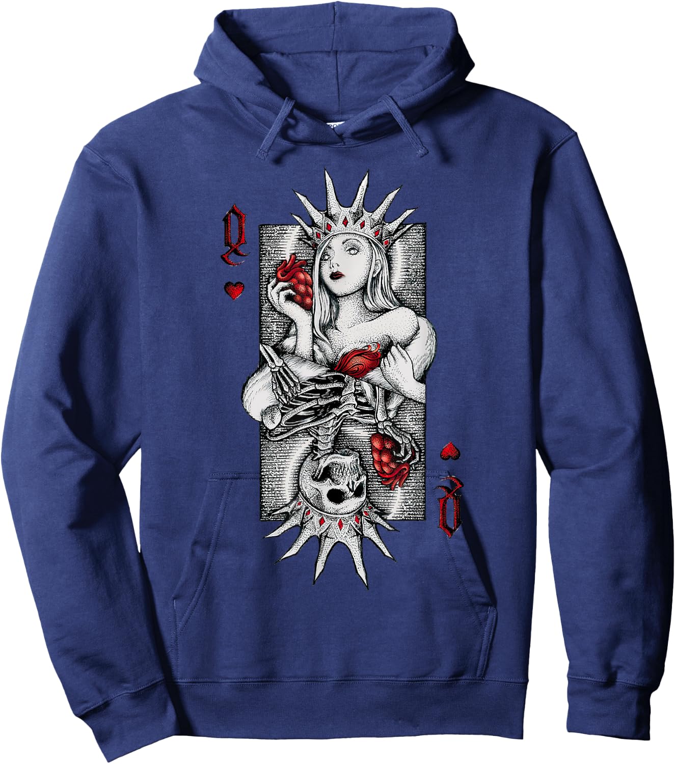 Skeleton Skull Queen of Hearts Costume Spooky Halloween Card Hoodie - Hoodie | Navy