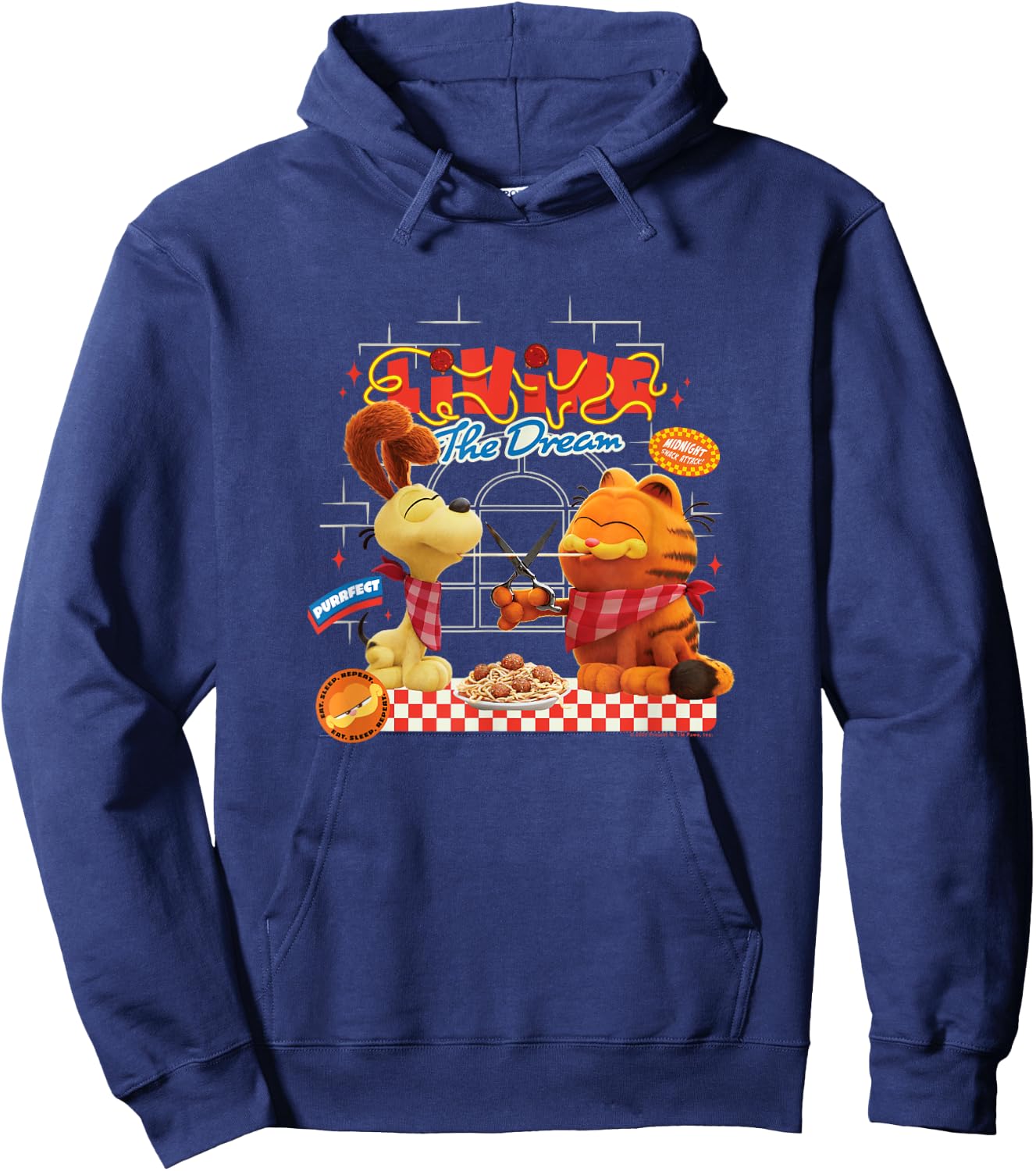 The Garfield Movie Living The Dream Garfield & Odie Pasta Hoodie - Hoodie | Navy