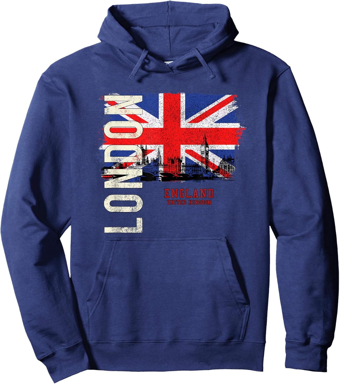 City Country Flag Banner Skyline Panorama London England Great Britain Europe Hoodie - Hoodie | Navy