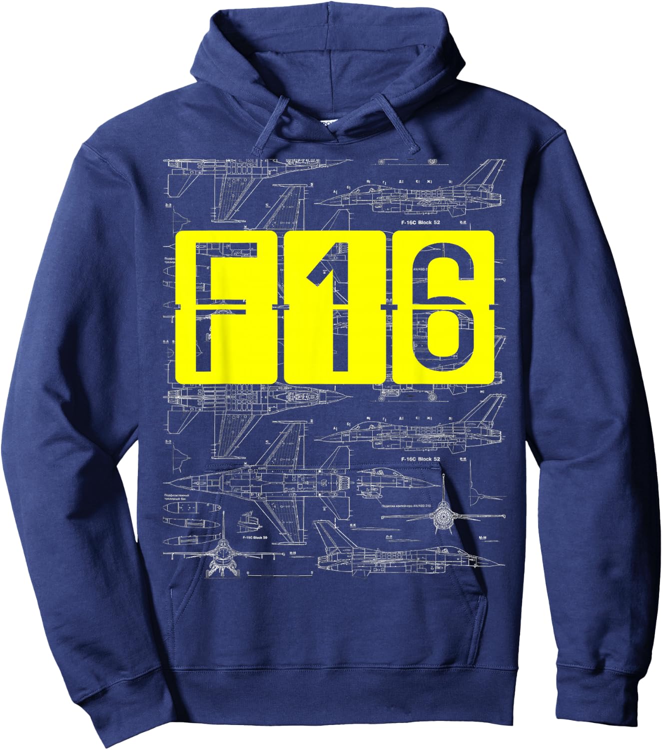F16 Jet Aircraft Fighter Jet Blueprint Design Hoodie - Hoodie | Navy