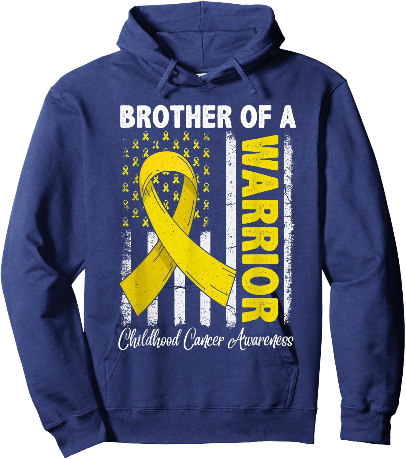 Brother Of A Warrior Childhood Cancer Awareness USA Flag Hoodie - Hoodie | Navy