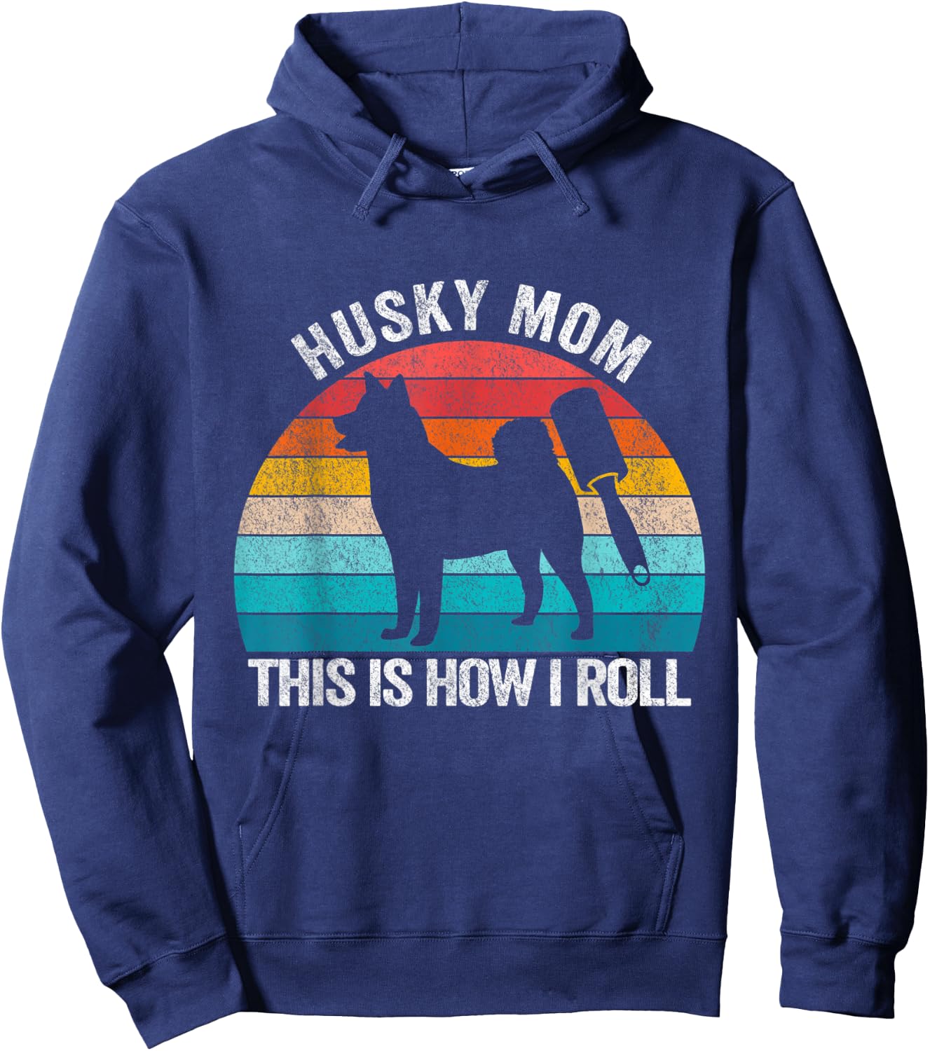Husky Mom This Is How I Roll Retro Vintage Husky Dog Women Hoodie - Hoodie | Navy