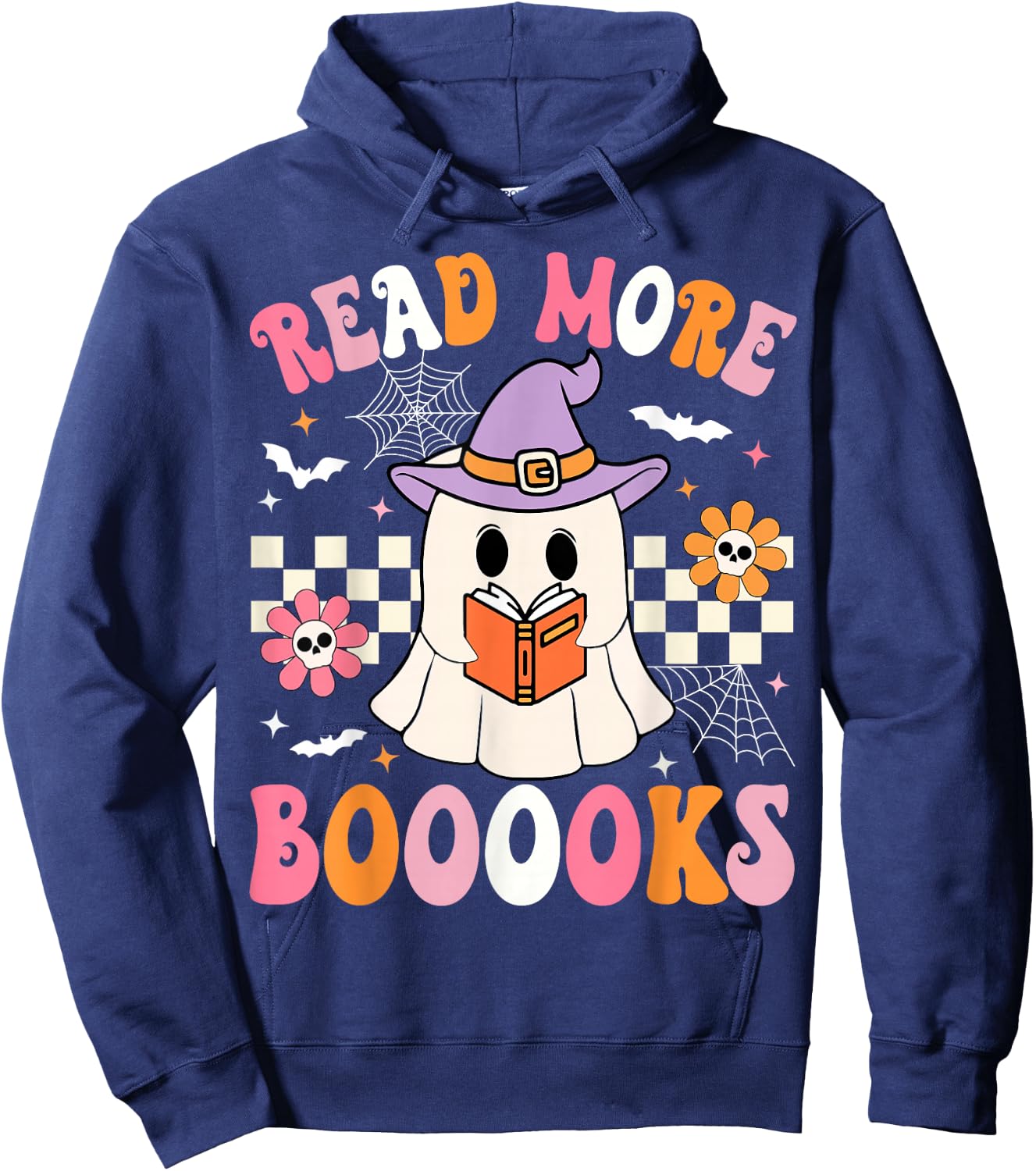 Groovy Booooks Ghost Read More Books Funny Teacher Halloween Hoodie - Hoodie | Navy