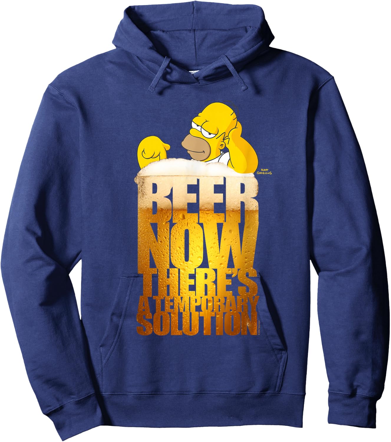The Simpsons Homer Simpson Beer There's a Temporary Solution Hoodie - Hoodie | Navy