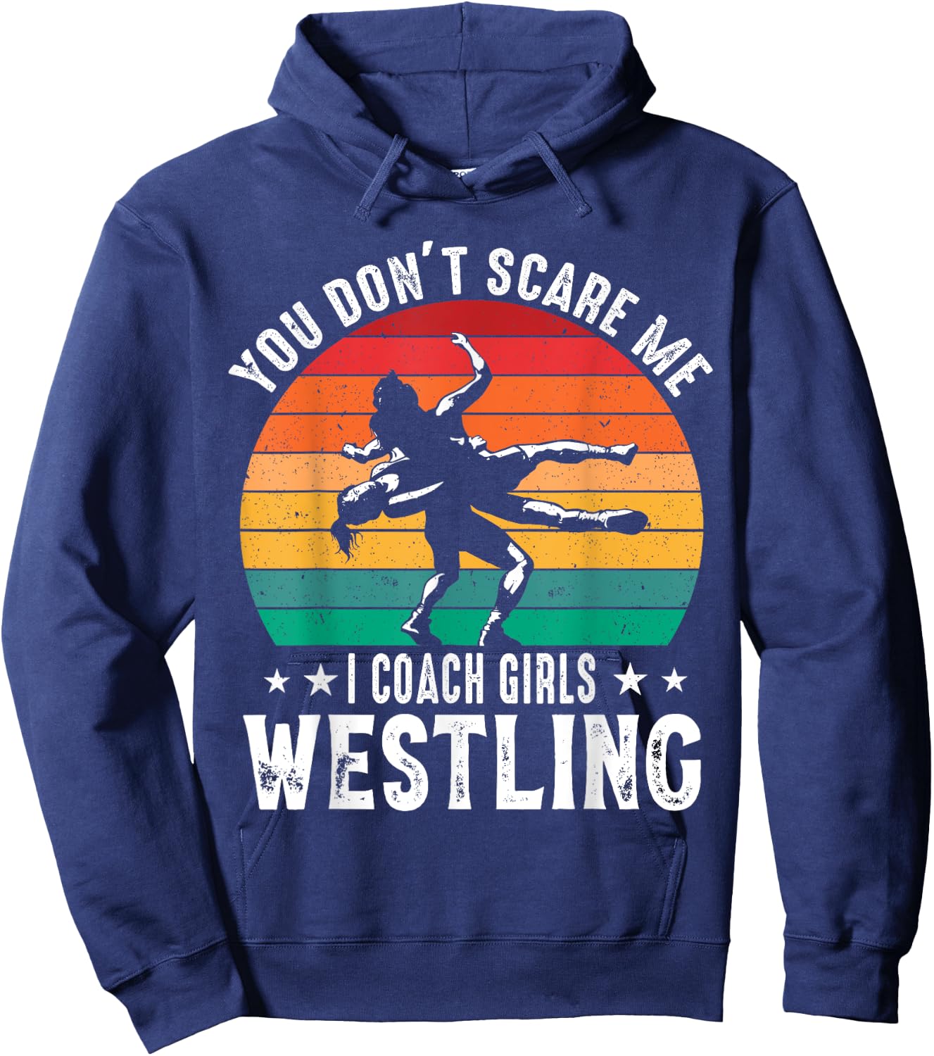 Girls Scholastic Wrestling Coach Folkstyle Wrestling Retro Hoodie - Hoodie | Navy