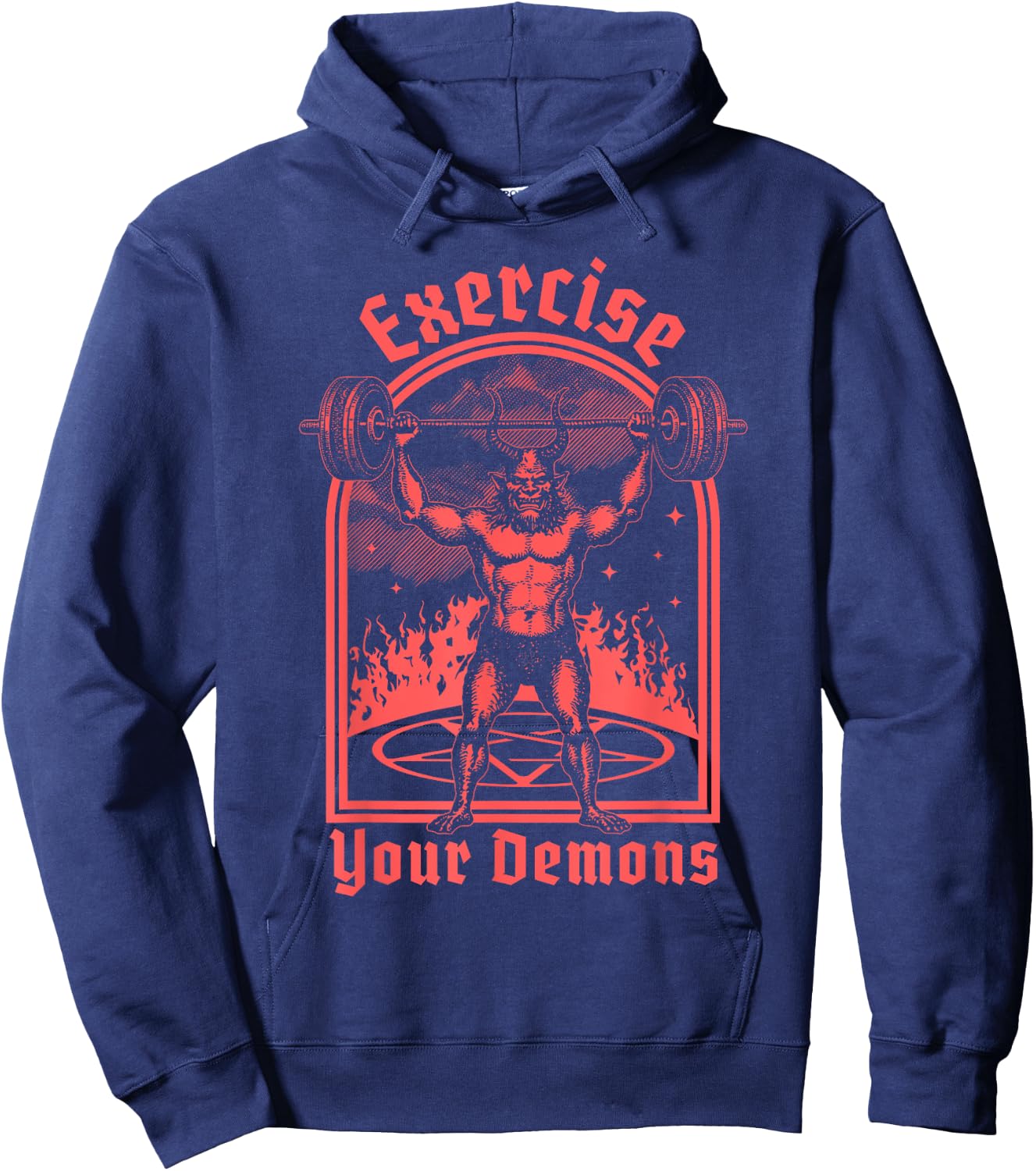 Exercise Your Demons - Satanic Baphomet Satan Funny Workout Hoodie - Hoodie | Navy