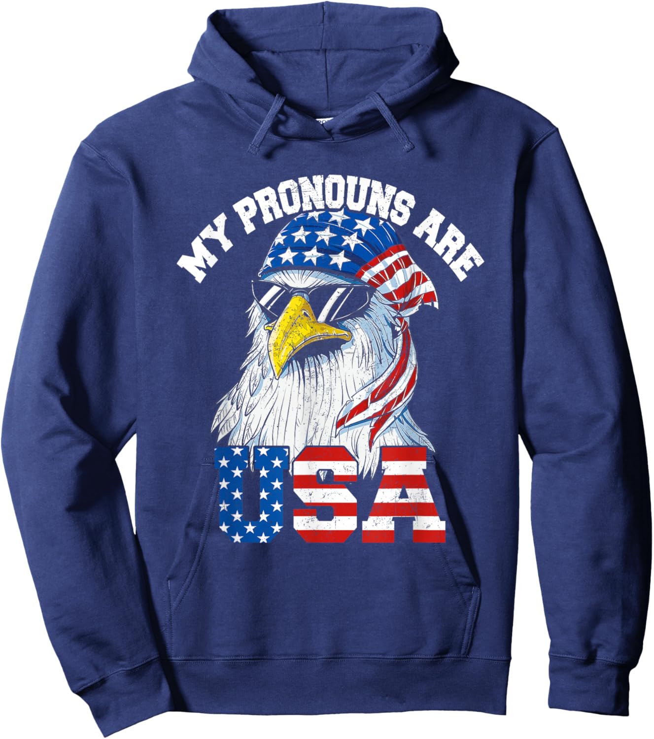 My Pronouns Are USA Patriotic Eagle Funny 4th of July Hoodie - Hoodie | Navy