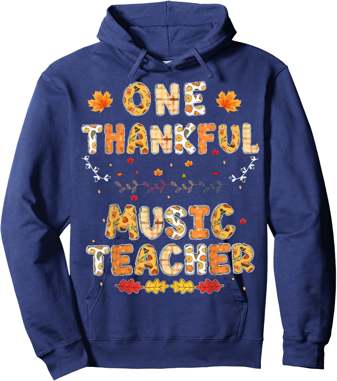 Rainbow Leopard One Thankful Music Teacher Thanksgiving Hoodie - Hoodie | Navy