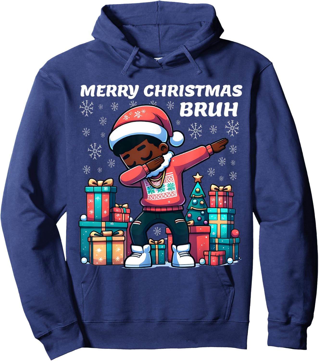 Dabbing Black Boy Merry Christmas Bruh African American Boys Hoodie - Hoodie | Navy