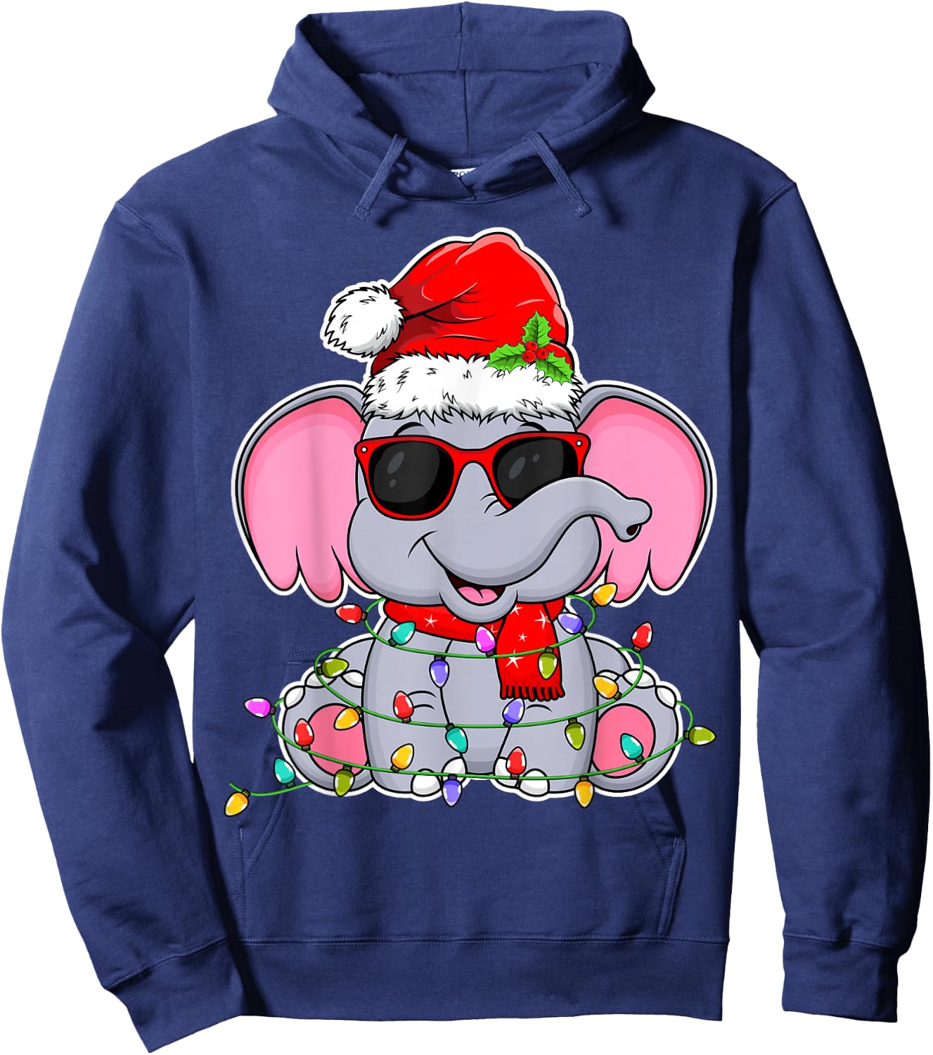 Elephant Wearing Glasses Santa Hat Elephant Lover Christmas Hoodie - Hoodie | Navy
